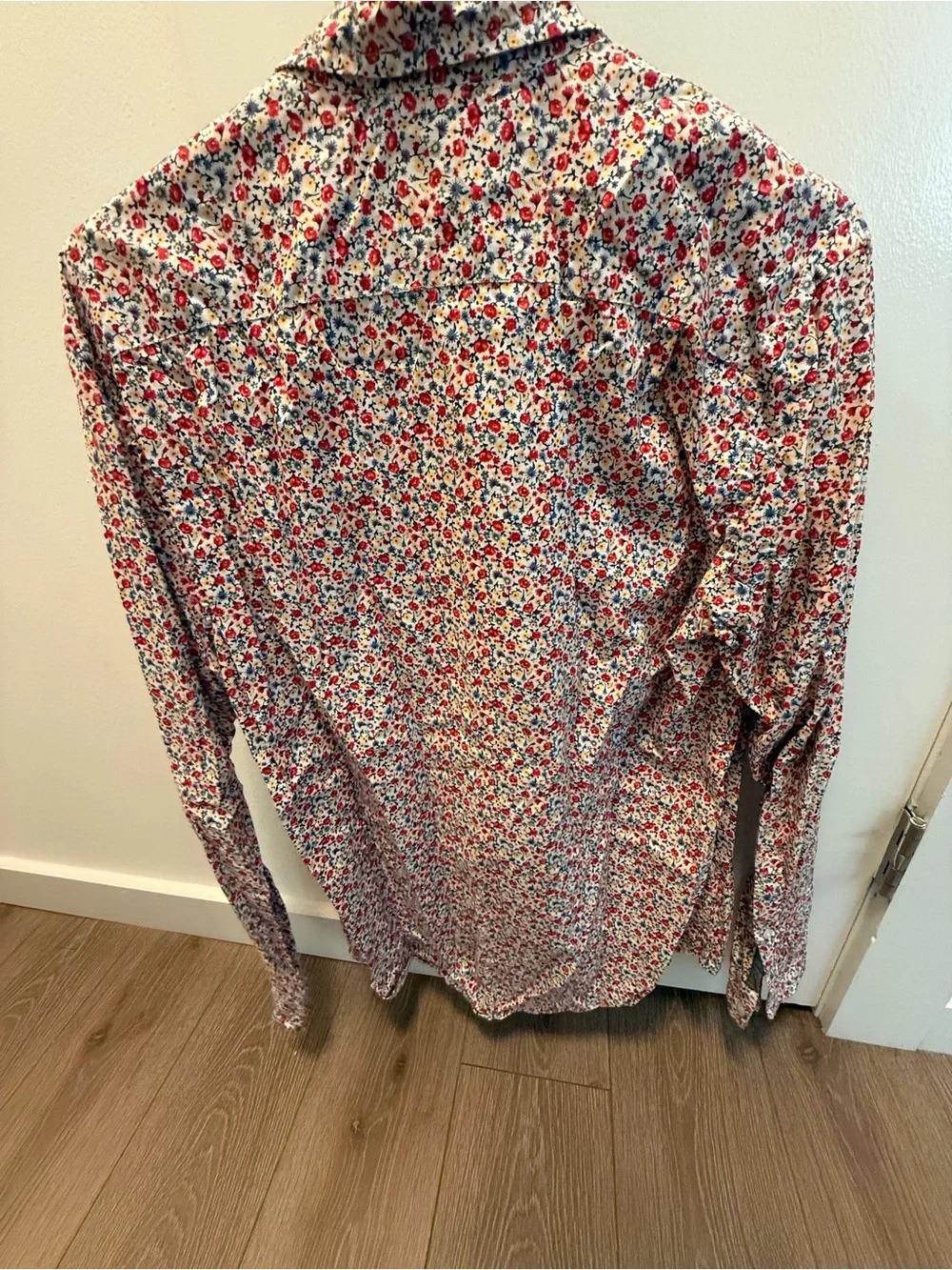 J. Crew Men's White Button-Down Shirt with Red & Blue Floral Print